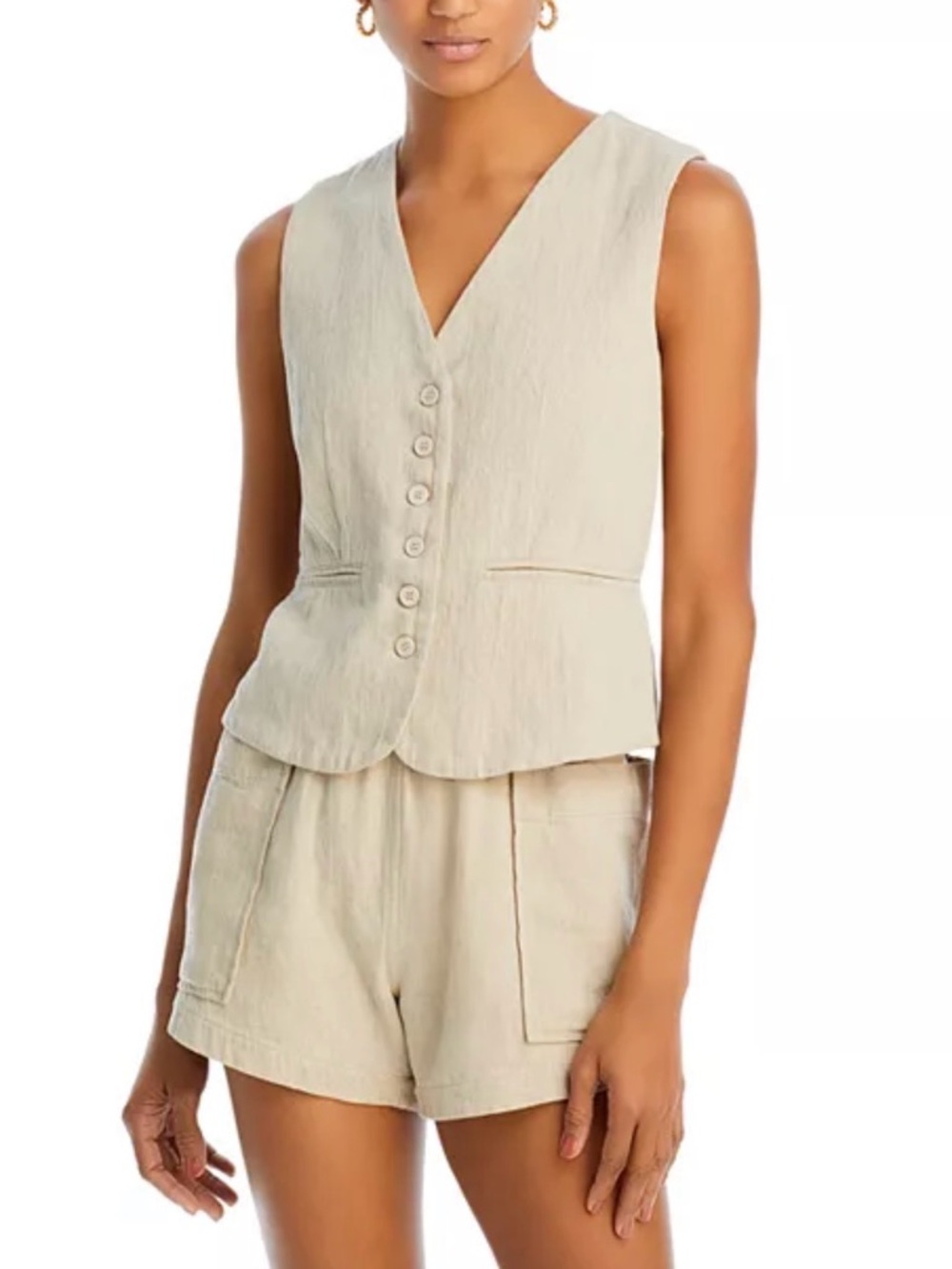 Blank NYC Cream Sleeveless Button-Front Vest